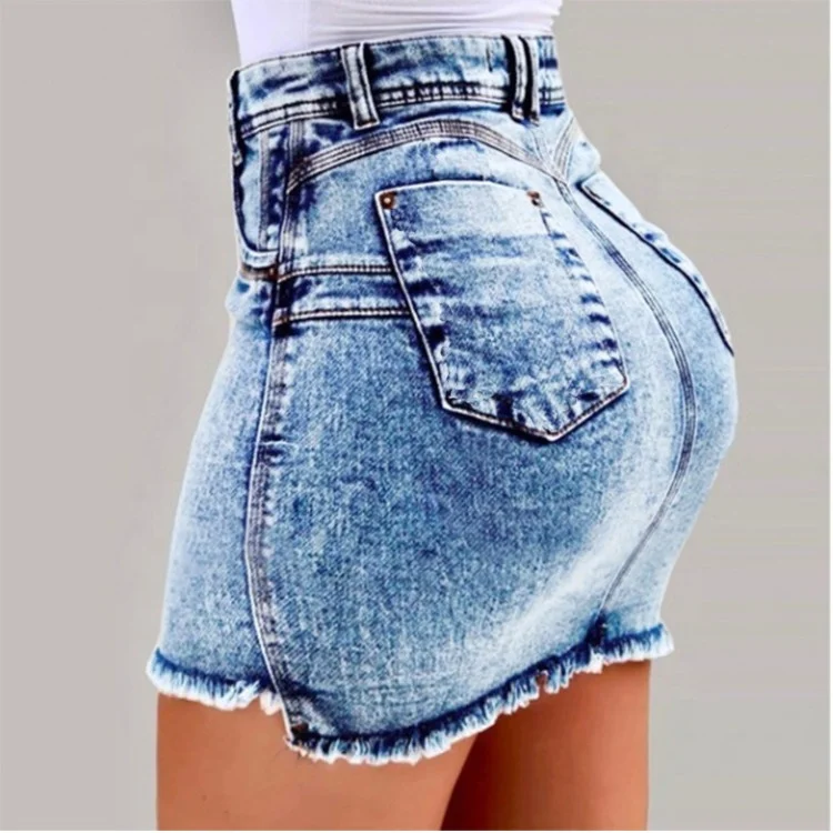 

Wholesale summer new washed denim slim sexy package denim mini women skirt