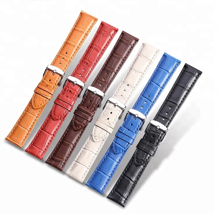 

14 16 18 20 21 22 24mm Custom Logo Colorful Sport Smart Fitness Wristband Pin Buckle Calf Skin Genuine Leather Watch Band Strap, Beige;red;blue;orange;black;brown