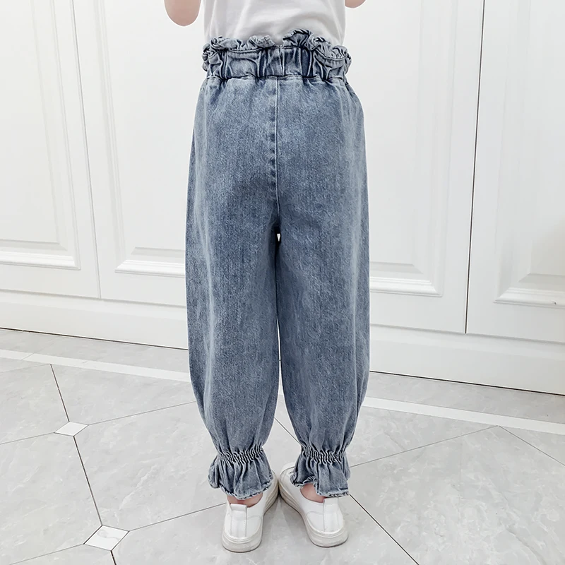 
New Fashion Girls Spring High Waist Denim Pants Kids Korean Design Loose Jeans 