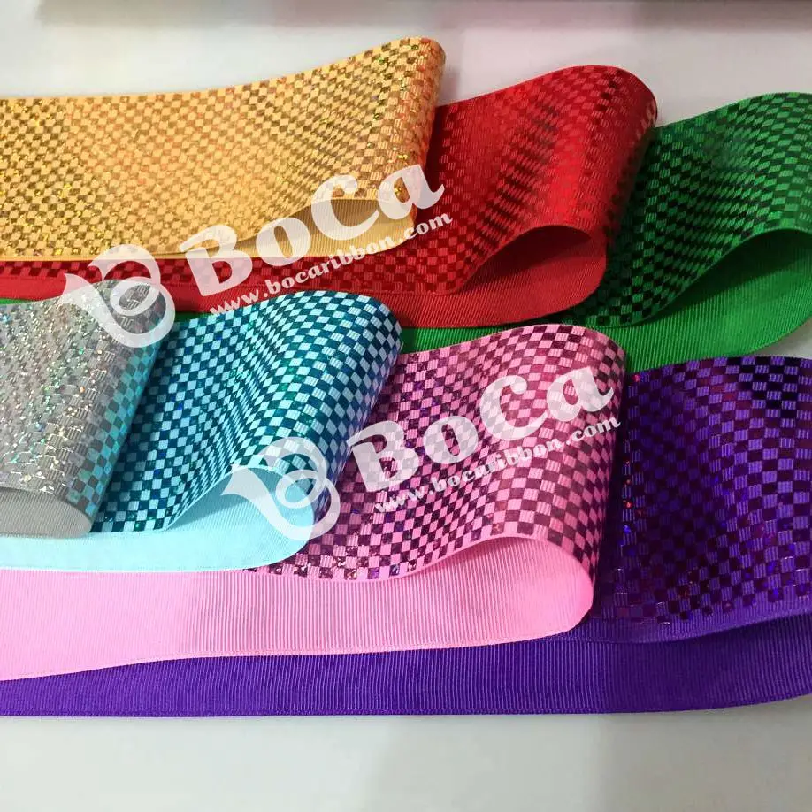 

3 inch (75mm) new blocks hologram printed grosgrain ribbon with many colors for choose