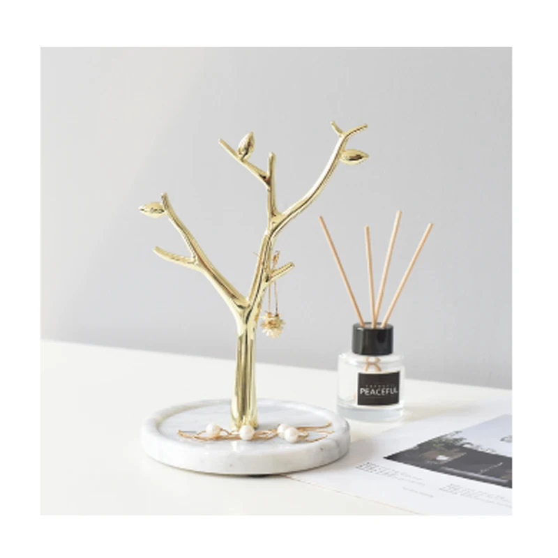 

Multi-functional white marble bronze earring jewelry display stand, Gold
