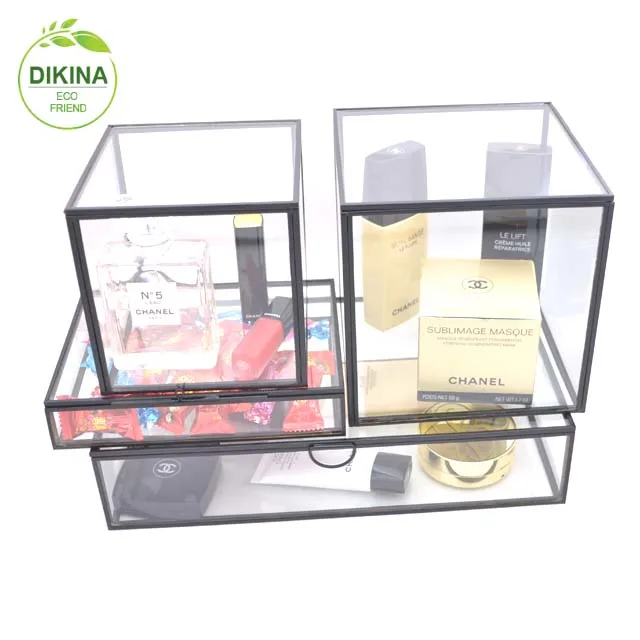 

Glass Brass Storage Organization Flowers Gift For Her Home&Living Home Decor Display Case, square gold glass jewelry gift box