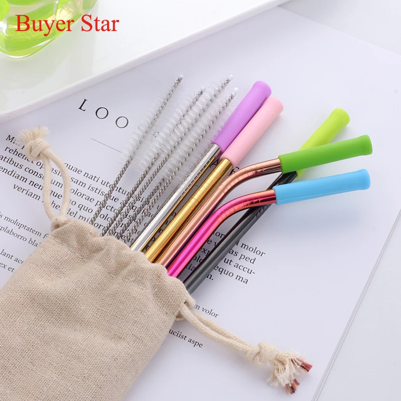 

New product ideas 2019 stainless steel eco friendly drinking straw set, Silver;gold;rose gold;black;rainbow and magic red