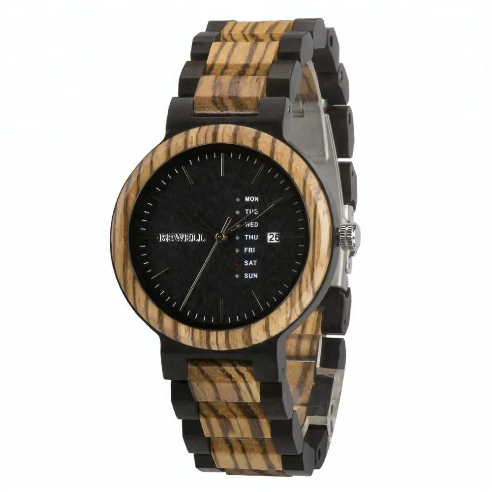 

Natural Ebony Zebra wood & Stainless Steel Combined Wood Watch Personalized Gifts