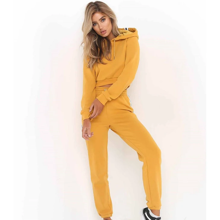 

wholesale custom gym jogging suit running training women crop hoodie tracksuit sets, Customer required