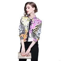 

Wholesale in Stock European and American Women Fashion M to XXXL Abstract Print Single Breasted Long Sleeve Casual Shirt