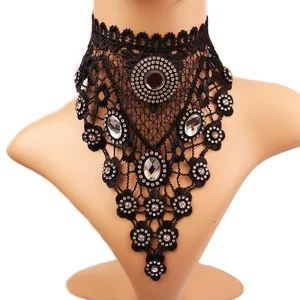 HALLOWEEN HANDMADE CARNIVAL PARTY FANCY GOTHIC DRESS LACE WITH JEWELRY NECKLACE