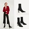 CX015 New knitted black women's boots with high heels and rounded tops