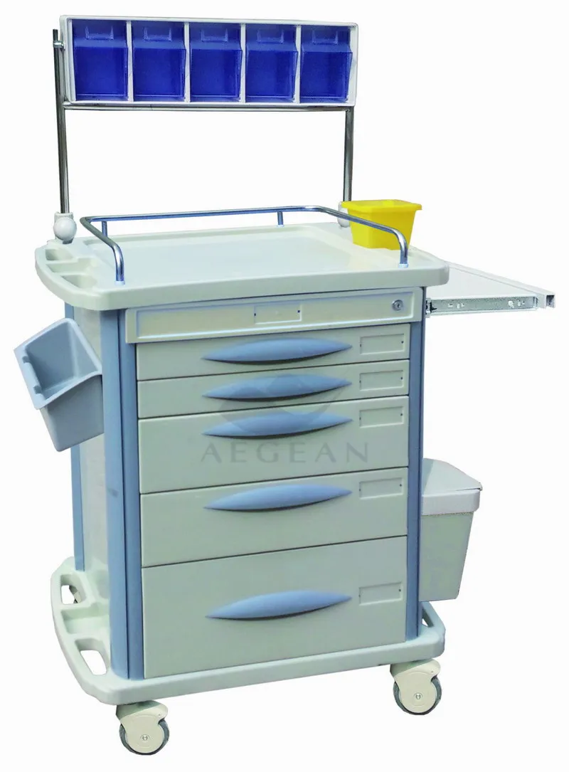 AG-AT007B3 five drawers anesthesia ABS material movable crash cart trolley