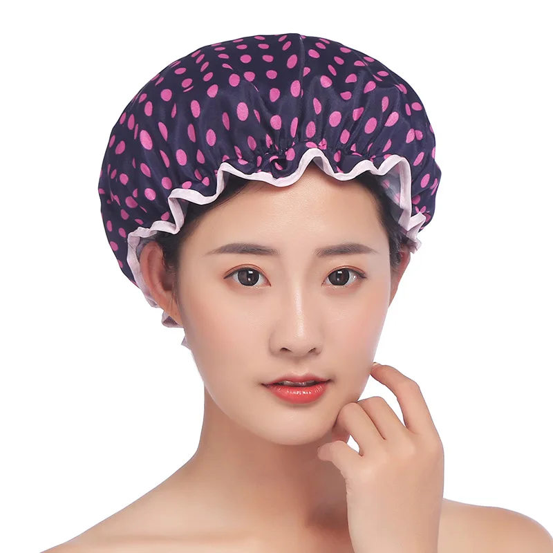 

Double Layer Printed Waterproof Reusable Waterproof Shower Cap for women, As photos