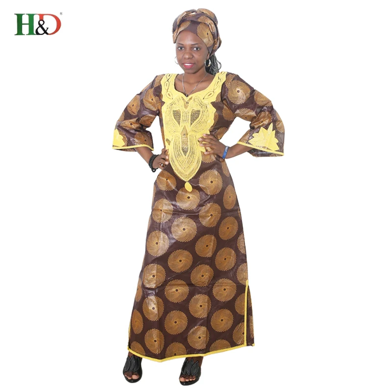 

(Free Shipping) 2018 new design African bazin riche dress for women traditional embroidery craft high-end dress S2739
