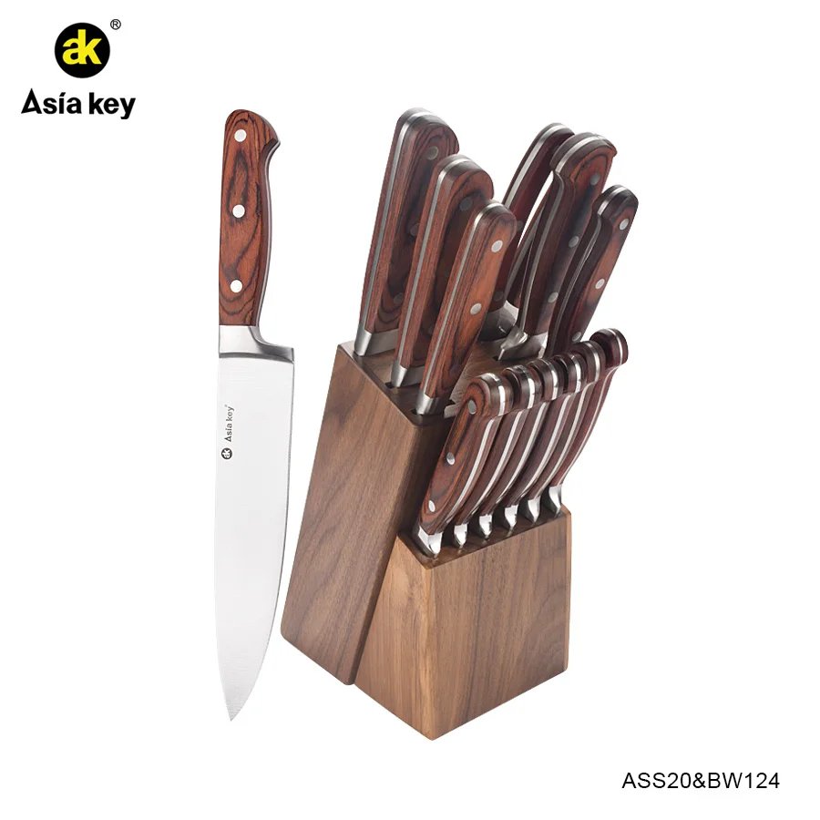 
Asiakey 13pcs wooden stand S/S kitchen knife set with pakka wood handle  (60813588862)