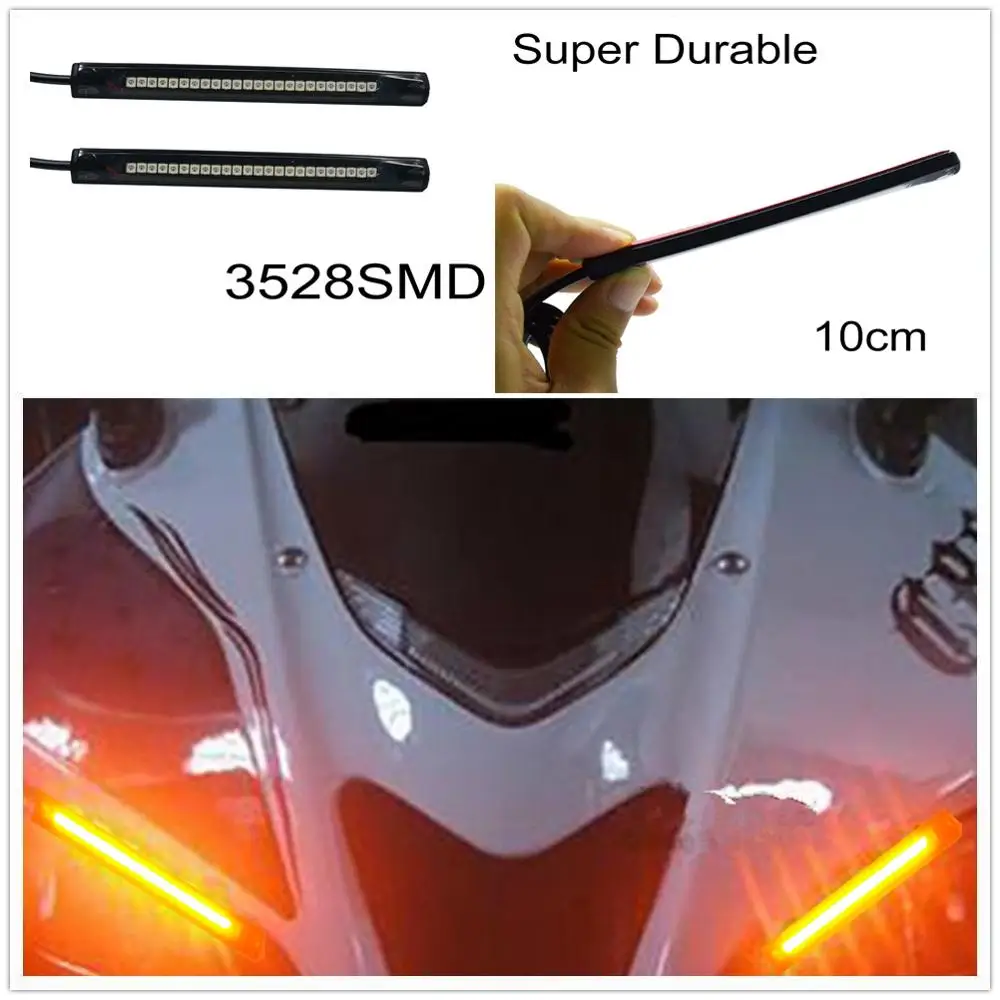 2pcs 10cm universal amber 48 led motorcycle strip turn signal indicator blinker light