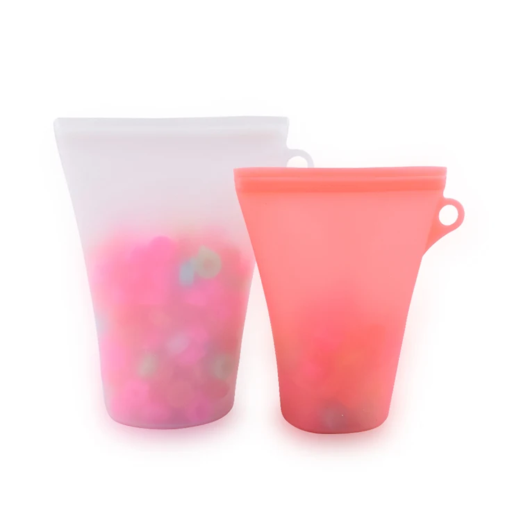 

100% Silicone Microwave Safe 3Pcs Food Snack Container Stand Up Stay Open Zip Shut Silicone Food Storage Bag Set