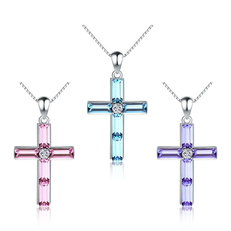 

Cross Pendant Australia Crystal With 925 Sterling Silver Pendant, Pink;blue