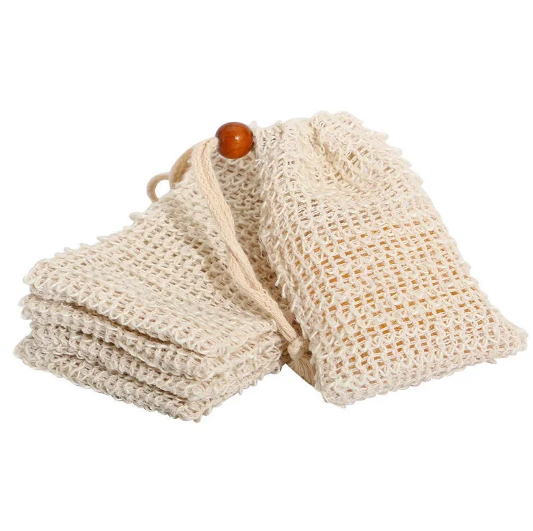 Natural Sisal Pouch Soap Saver Bag Exfoliating Soap Sack With Drawstring net soap mesh bag