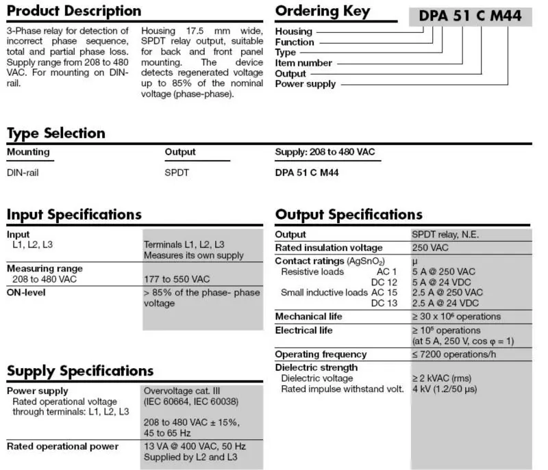 Carlo Gavazzi Monitoring Relay/ Phase Failure Phase Sequence Relay