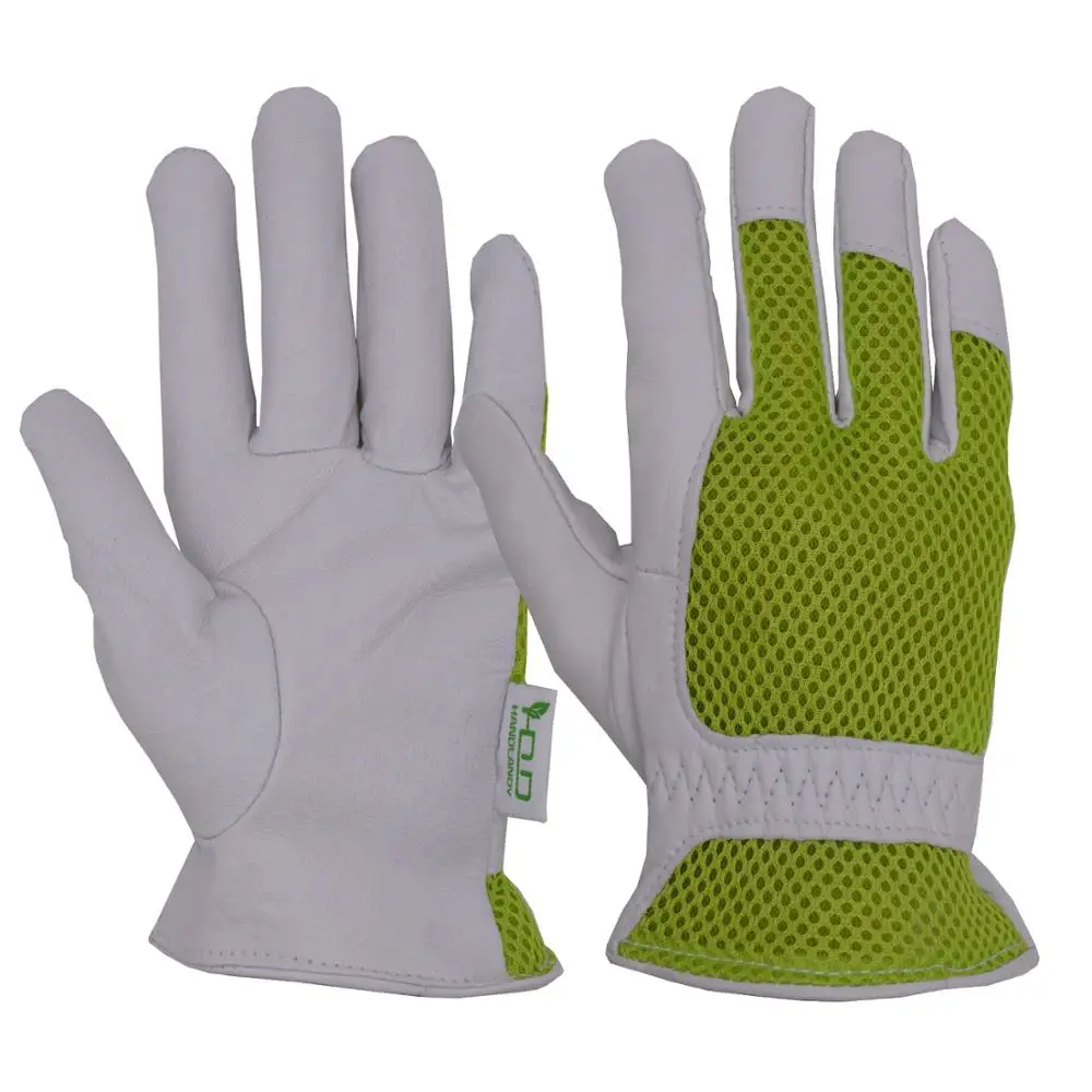 

PRI Green Goatskin Leather Yardwork in Stock Pink Women Garden Gloves for ladies, 60%goatskin, 40%mesh