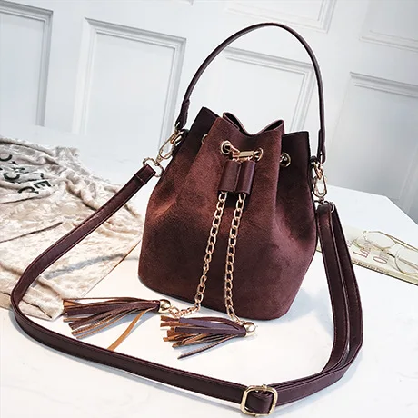 

Hot sale girl suede draw string handbag burgundy designer lady women handbag, Red/brown/black/red