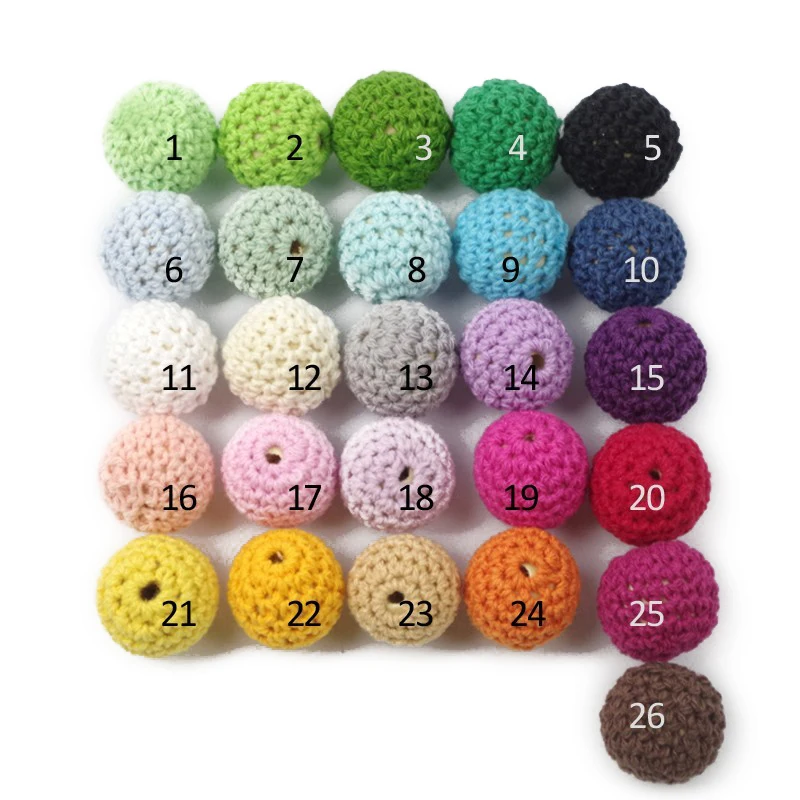 

16mm  Handmade Crochet Cotton Teething Organic Wooden Crochet Beads, N/a