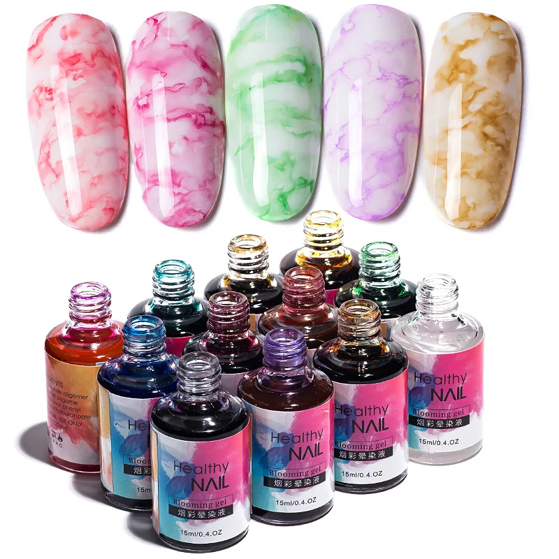 

Queen Fingers C49 Fast drying 13 colors Nail Smudge Liquid Healthy Blooming Gel Color Ink Polish For Nail Decoration, 13 colors + 1 clear base