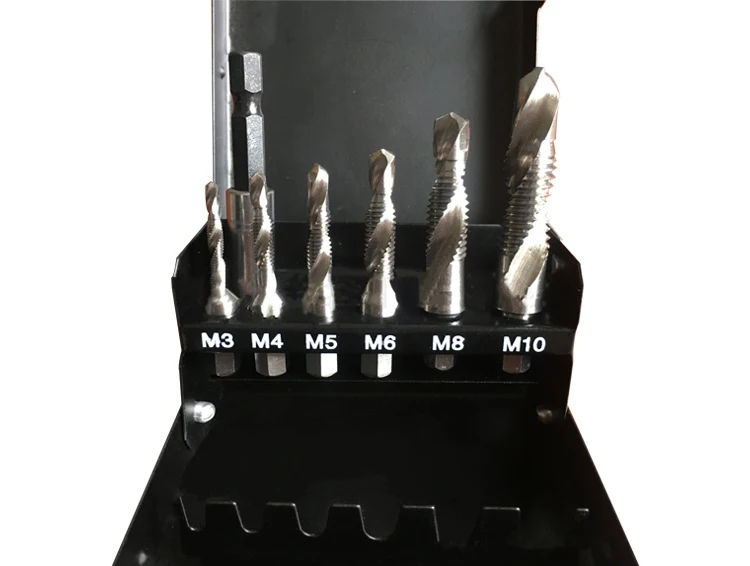 7Pcs Machine Use Metric M3 M10 HSS Combination Drill and Taps Set with Magnetic Extension Socket in Metal Box