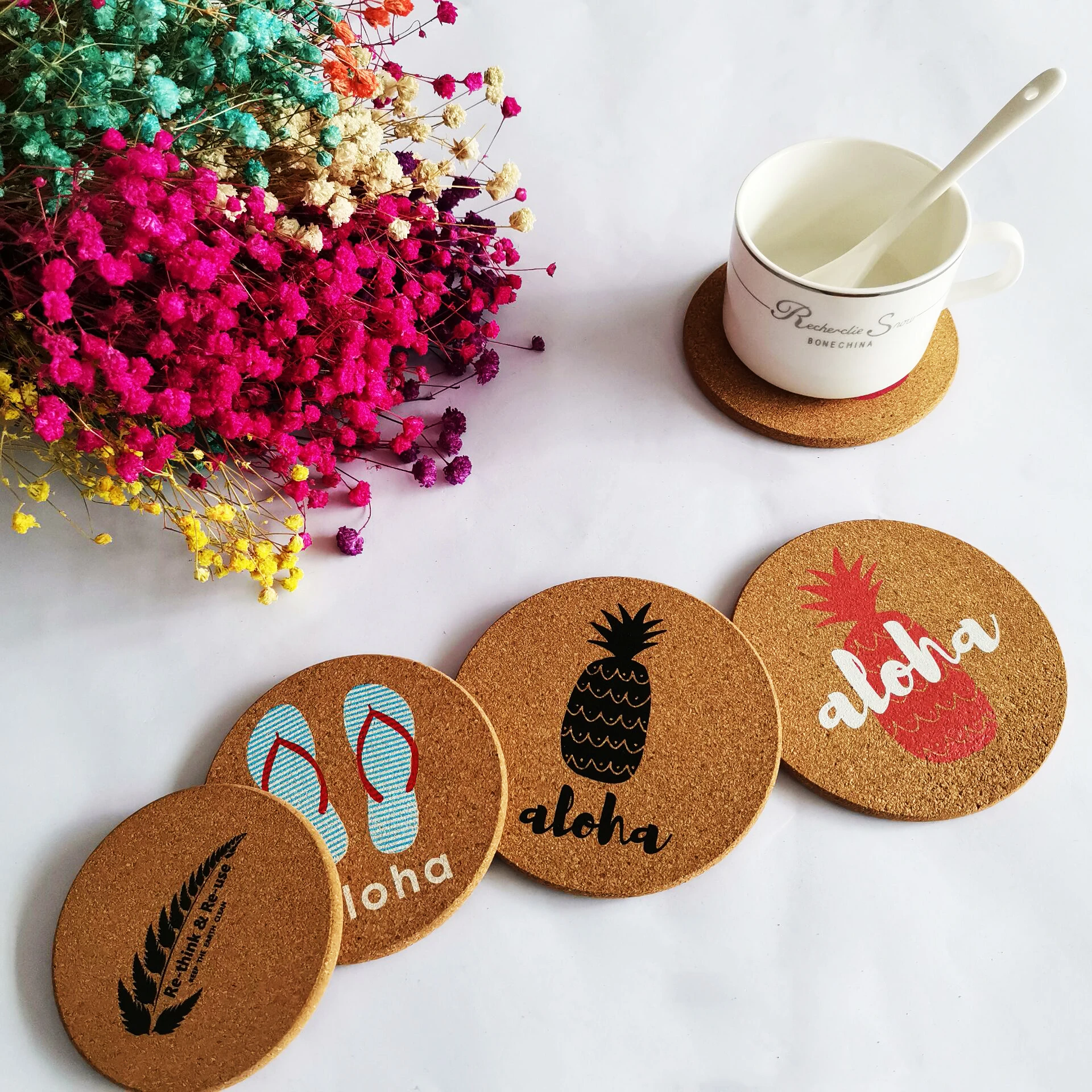 

Custom Printed water absorbent Wood Portugal print round Drink Blank cork coaster sets, Customized color