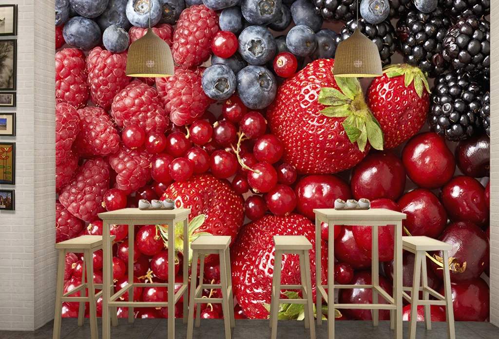 Green Fresh Fruits Wall Designs For Fruit Shops 3d Printed Wallpapers