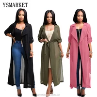 

fashion full sleeve trench coat pink chiffon duster for women woman overcoat outwear causal robe long dress sexy ETE3111