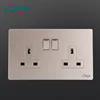 Double Type 3 Pin outlet Golden 13a UK PC 2 Gang electrical wall switch socket