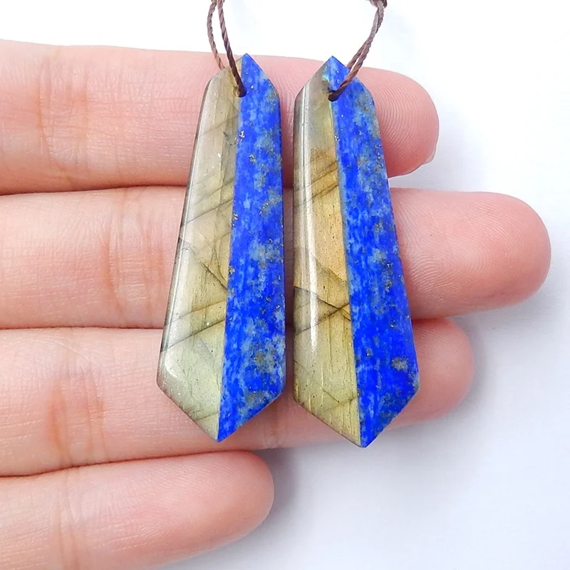 

Lapis Lazuli Semiprecious Stone Matched Pair Labradorite Hand Carved Reliable Quality 44x8mm 8g