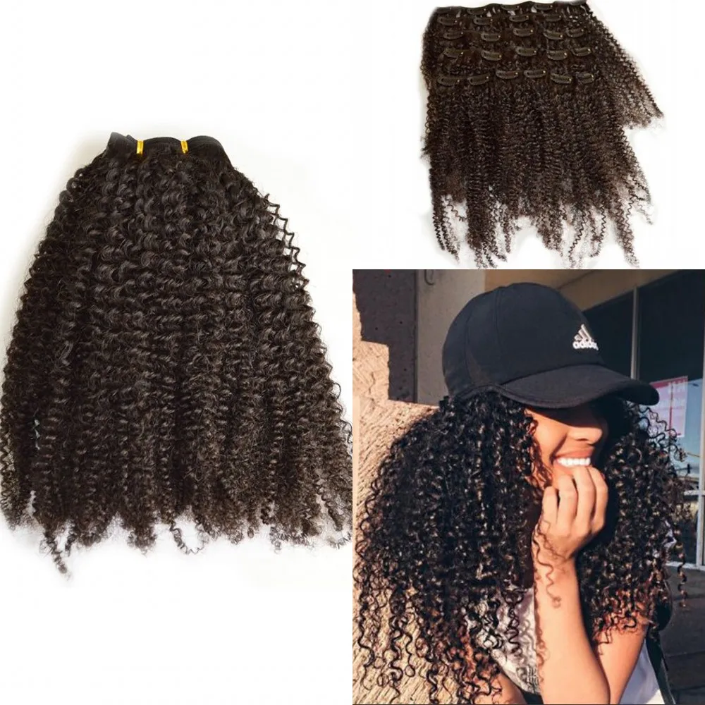 

African American Clip in Human Hair Extensions Natural Vietnamese Hair 7pcs/set Afro Kinky Curly Clip Ins