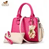 Latest fashion leather bags with bear pendant trend brand women purse handbag