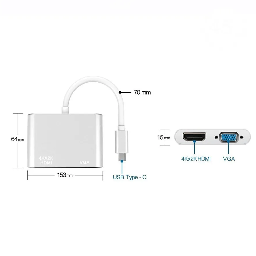 USB 2 en 1 C 3,1 HDMI VGA adaptador de tipo C tipo-c a 4K HDMI VGA UHD convertidor adaptador para Macbook Samaung S10 S8 Huawei Google Ch