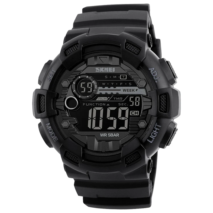 

hot selling fashion SKMEI 1243 big dial watches for men 5 ATM waterproof multi time zone sport watch digital, 3 colors