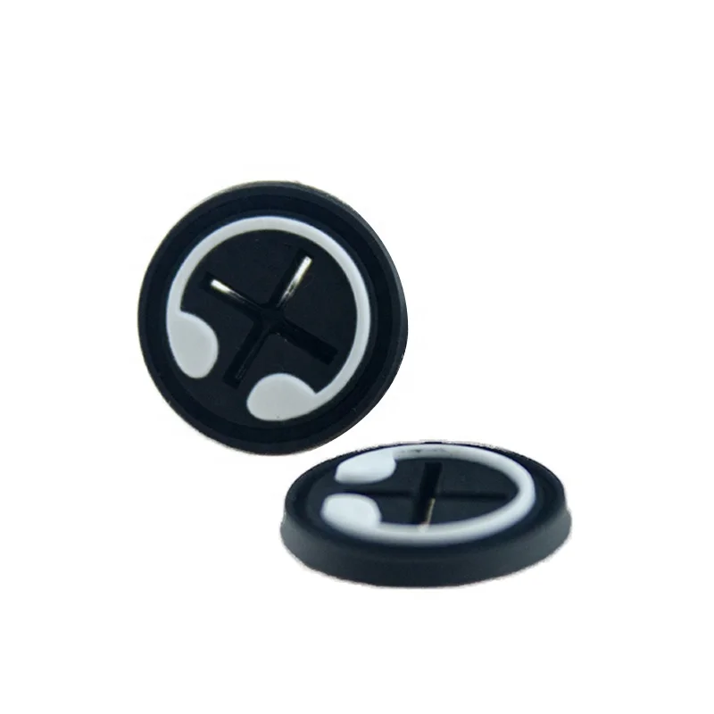 

Stock 3D Round White and Black Sew on Cross Hole Label Rubber Soft PVC Earphone Hole, Earphone Patches, Follow pantone color chat