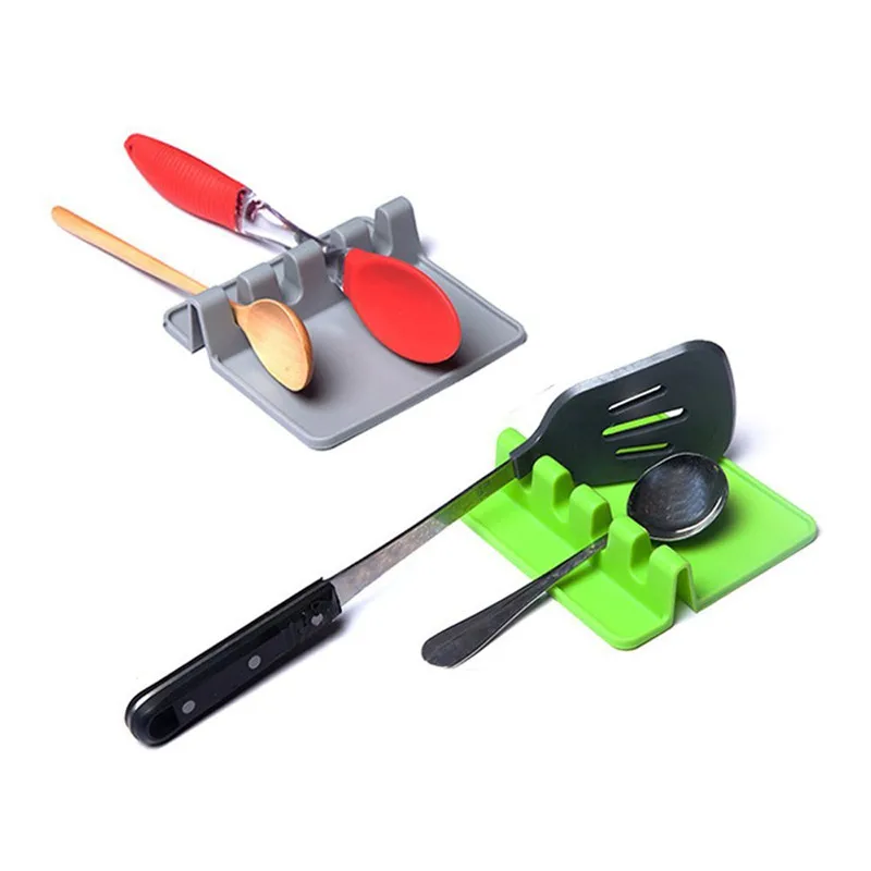 

Food-grade Utensil Spatula Holder Kitchen Accessories Silicone Spoon Rest, Grey,green,black