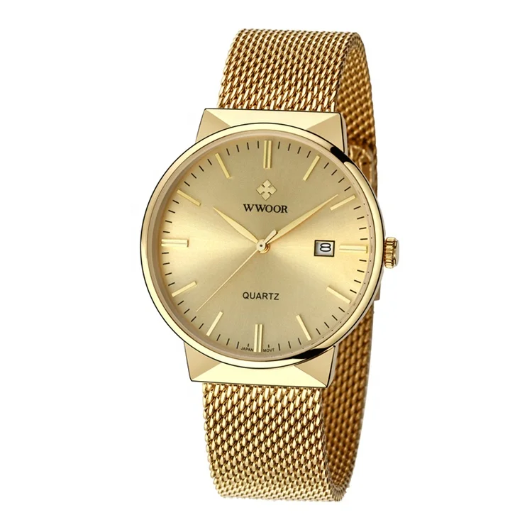 

WWOOR Luxury Gold Mesh Stainless Steel Mens Sports Quartz Watch
