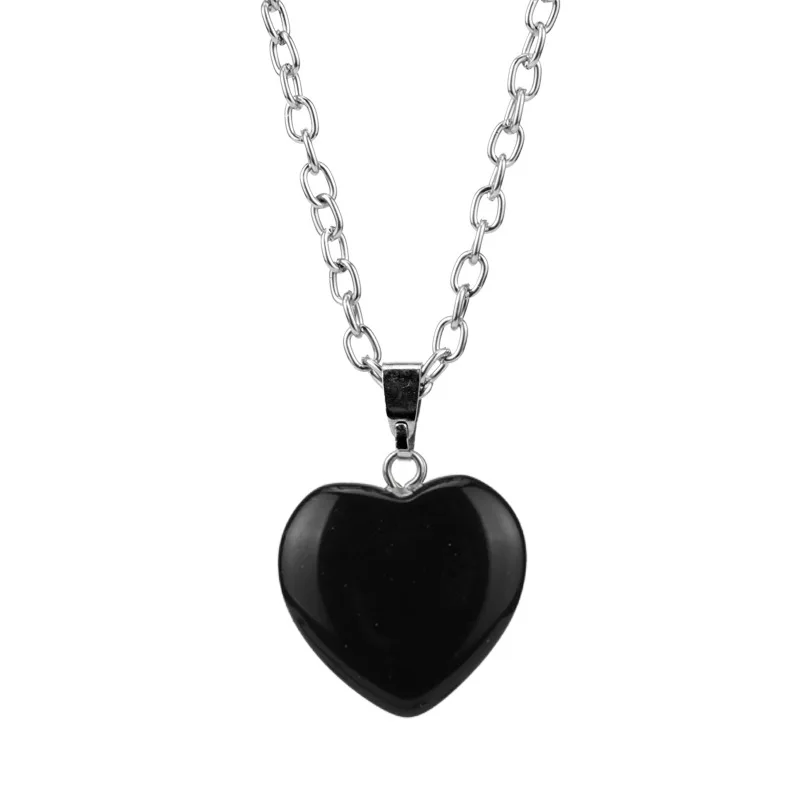 

River stone jewelry heart shaped black stone necklace, Picture shows