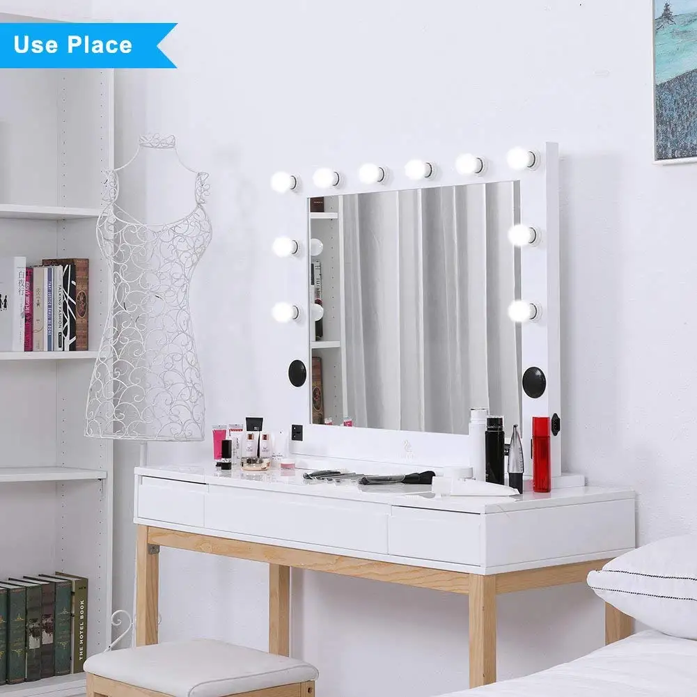 Toyswill White Hollywood Lighted Makeup Vanity Mirror With Light