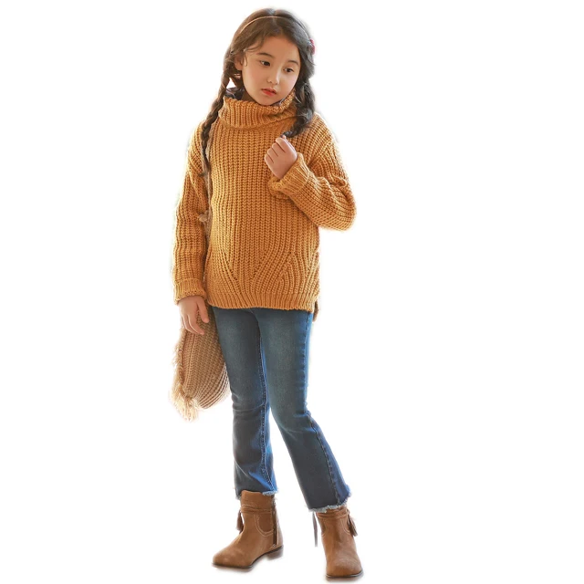 

Wholesale Winter kids clothes Woolen pullover Turtleneck boutique girls Knitted heavy sweaters, As picture