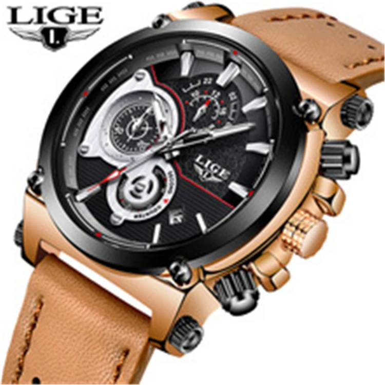 

LIGE 9854 Big Dial Quartz Watch Mens Watches Top Brand Luxury Men Casual Leather Chronograph Sport Military Watches, N/a