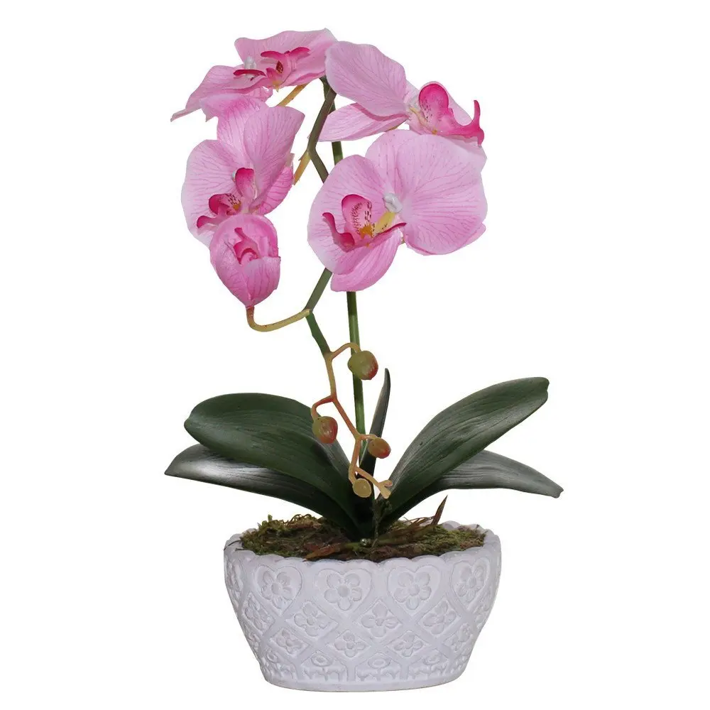 Huazhiwu 14" Silk Decor Phalaenopsis Artificial Flowers Single Orchid Floral Arrangements 3314, Pink