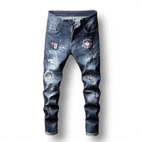 

2018 wholesale custom fashionable and comfortable embroidered paint men denim jeans pants