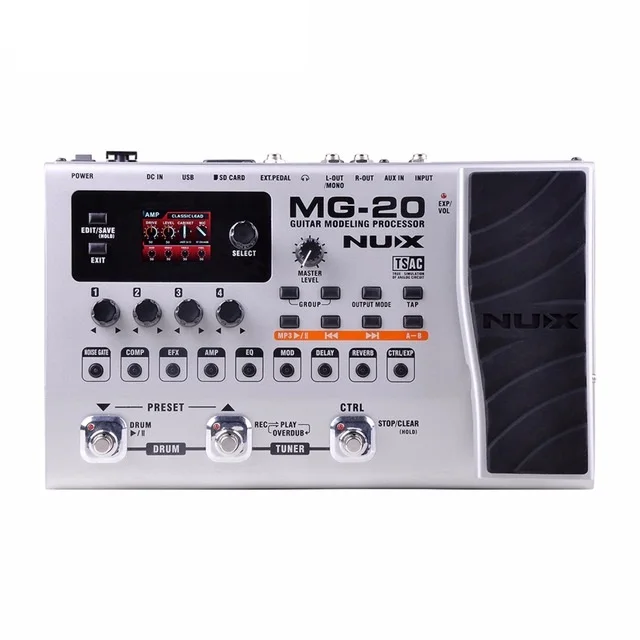 

NUX MG-20 Guitar Modeling Processor Drum Pattern Switch Pedal Solo, tapo, Delay, Sliver