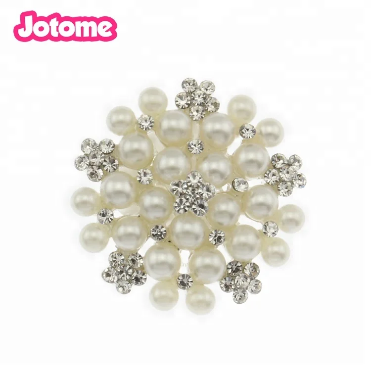 

Pearl Crystal Rhinestone Button buckle for dress, Silver