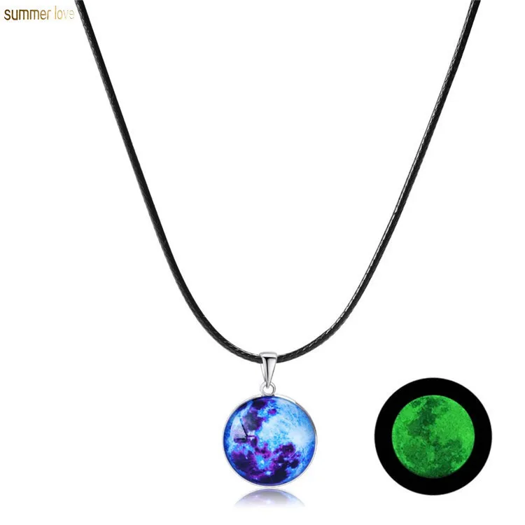 

Glow In The Dark Luminous Milky Way Universe Starry Sky Gift For Women Glass Ball Stainless Steel Pendant Necklace Jewelry, Colorful