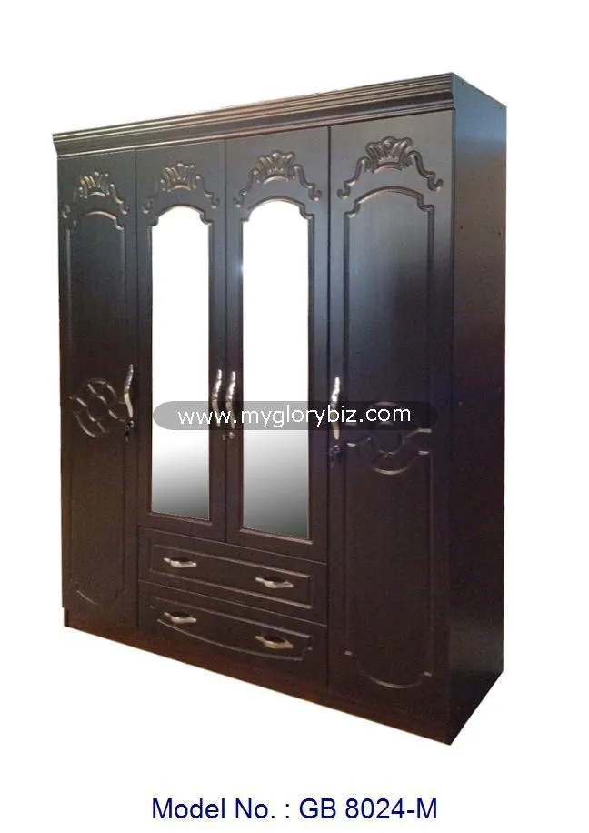 Big 4 Doors Wooden Wardrobe With Mirror In Mdf Bedroom Furniture