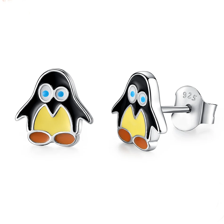 

Best Selling 925 Sterling Silver Earrings Cartoon Black Enamel Penguin Small Stud Earrings fit Gift Women Wearing Jewelry