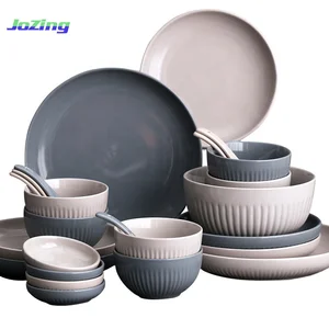 Image of Nordic Style Embossed Stripe Design Ceramic Party Tableware Set